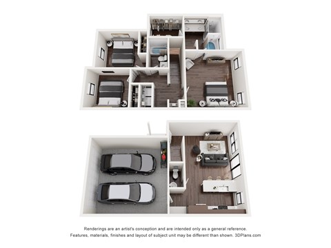 Floor plan for 3 beds, 2.5 baths, 1320 sqft